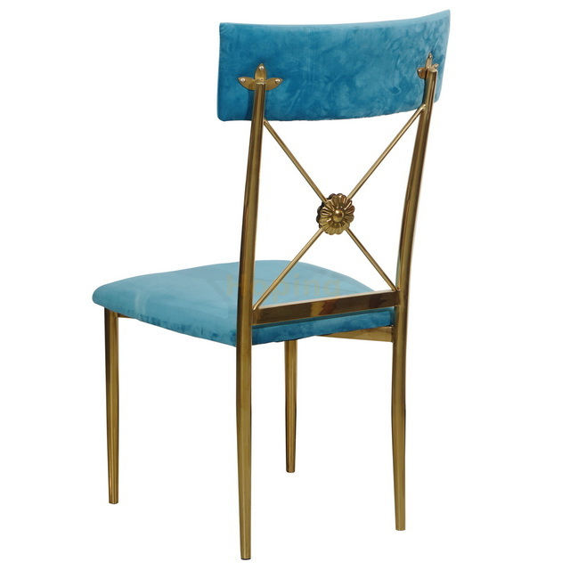 Blue Stainless Steel Dining Chair with Cross-back for Wedding Banquet Restaurant Chairs