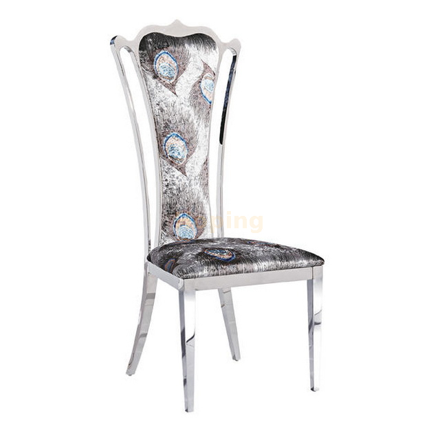 Silver Stainless Steel Dining Chair High Back Modern Rustic Dining Chair