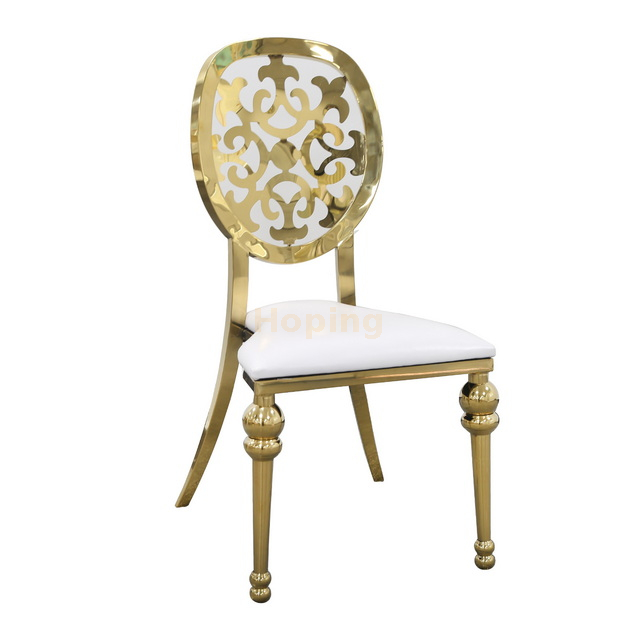Stackable Flower Pattern Back Gold Stainless Steel Dining Chairs for Home Hotel Wedding Banquet Restaurant