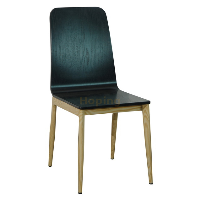 Simple Design Black Steel Frame Wood Chair for Restaurant Dining Chair 