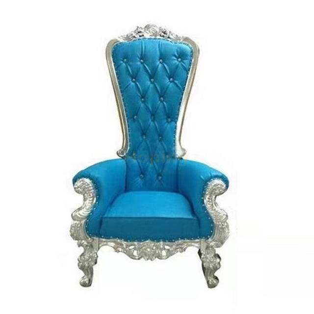 Blue King Chair for Wedding Ceremony Bride and Groom High Back Golden Sofa Chair