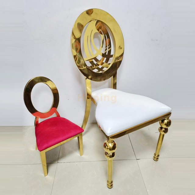 Golden Stainless Steel Kids Chair with Red PU Seat for Wedding Event Banquet Dining Chair