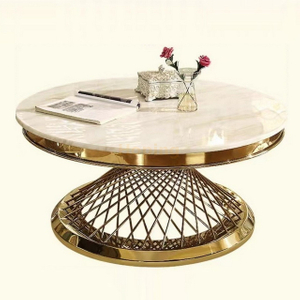 Luxury Round Marble Coffee Table with Golden Stainless Steel Base 