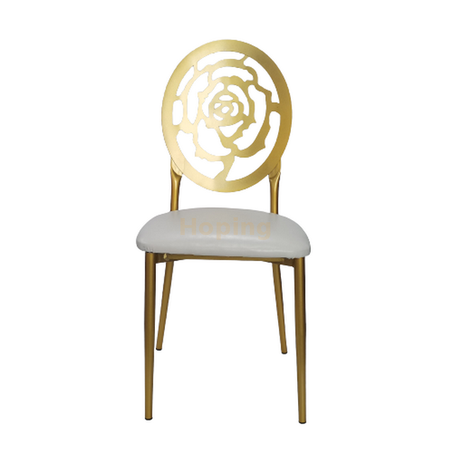  Carved Flower Design Back Chromed Metal Steel Chair for Wedding Event Hotel Banquet Party Dining Chair 