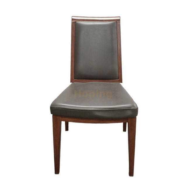 Dark Brown Imitation Wood Metal Chair with Square Back Hotel Banquet Restaurant Dining Chair High Back Metal Wedding Chairs For Event