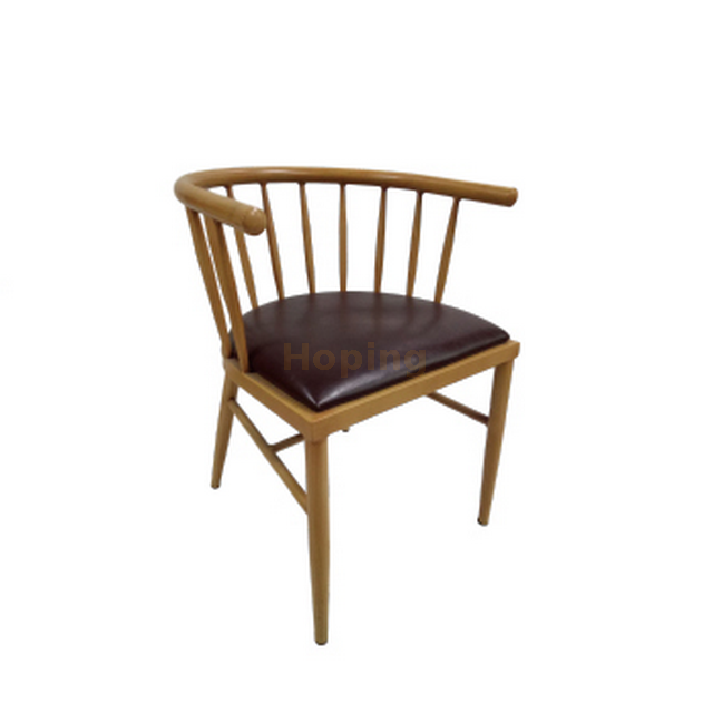 Wood Grain Metal Frame Dining Chair with Seat Cushion for Hotel Restaurant Dining Chair 