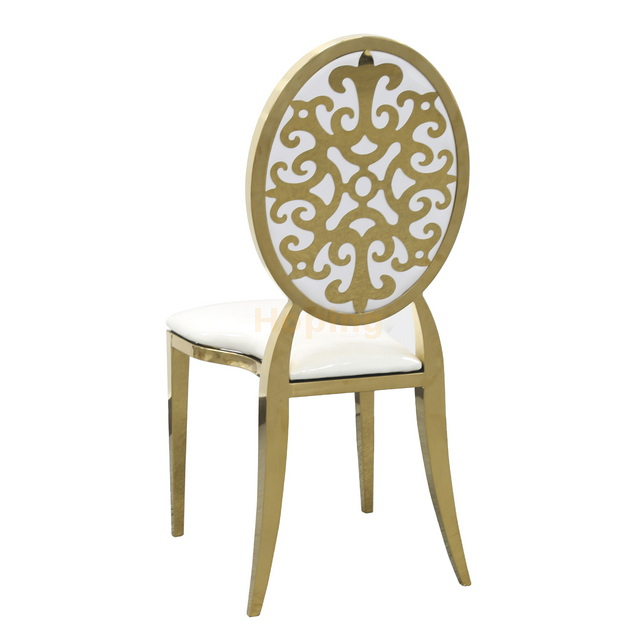 Oval Pattern Back Stackable Stainless Steel Wedding Banquet Restaurant Dining Chair 