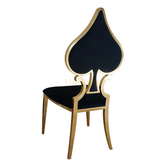 Black Spade Shape Back Stainless Steel Dining Chair for Restaurant Wedding Event Banquet Hotel