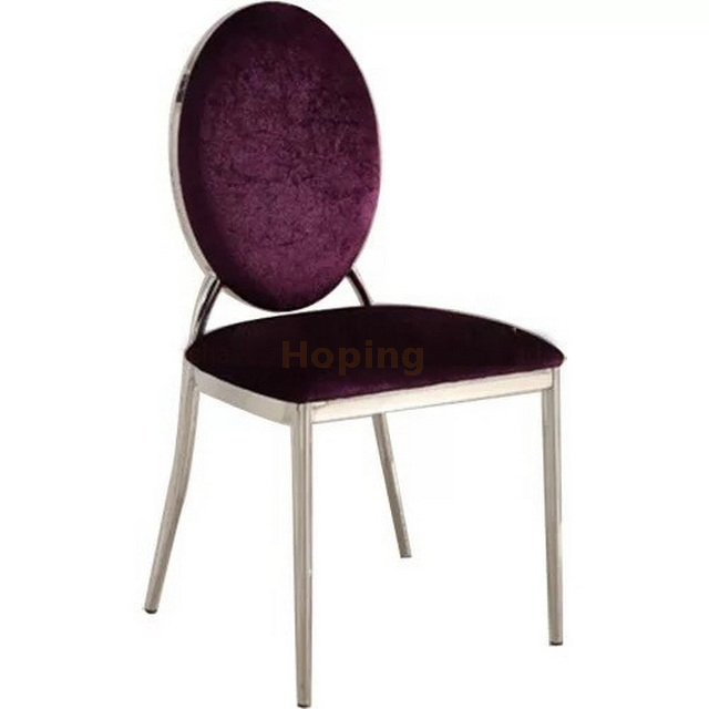 Purple Velvet Seat Stainless Steel Chair with Tubular Legs for Wedding Banquet Restaurant Home Dining Chair 