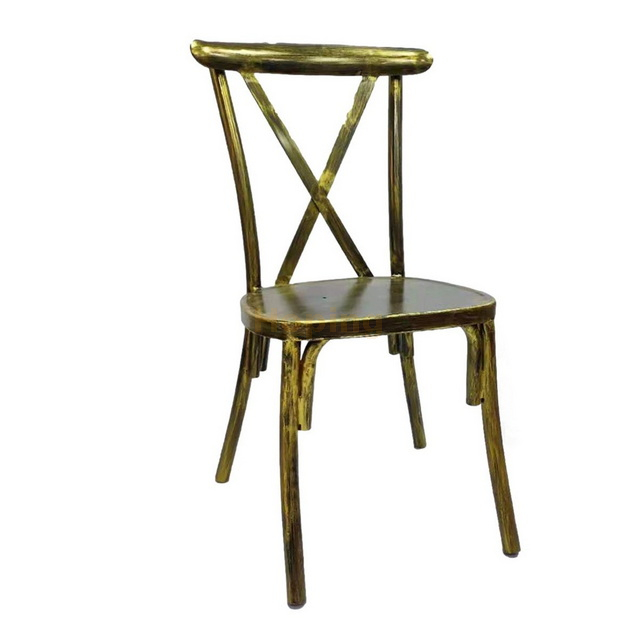 Classic Furniture Brass Color Banquet Chair Dining Chair with X Back