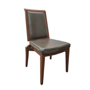 Dark Brown Imitation Wood Metal Chair with Square Back Hotel Banquet Restaurant Dining Chair High Back Metal Wedding Chairs For Event