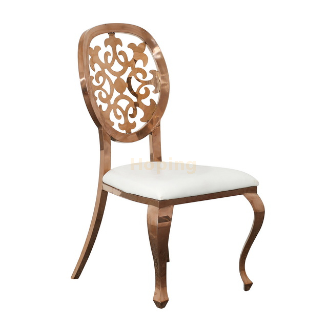 Hollow Carved Back Stainless Steel Chair for Wedding Event Banquet Restaurant Dining Chair 
