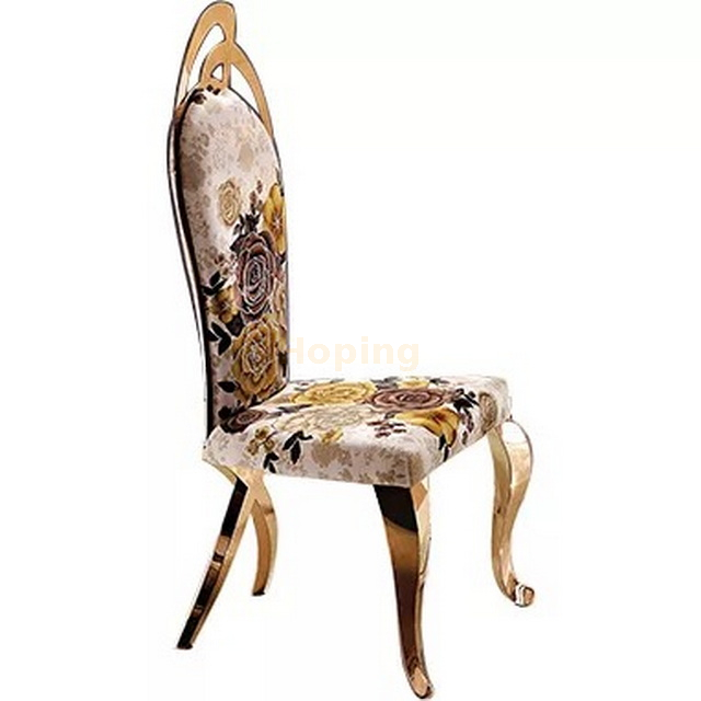 High Quality Stainless Steel Wedding Dining Chair Pattern of Roses Non-removable Seat Cushion for Home Hotel