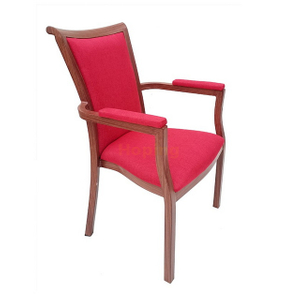 Quality Luxury Banquet Metal Wood Grain Color Chair Dining Room Conference Hotel Wedding Chair Banquet Armchair