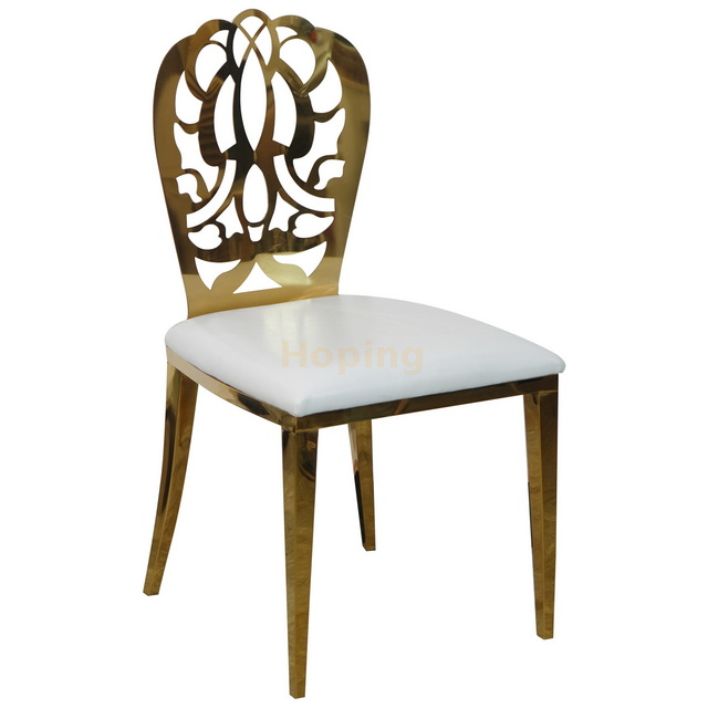 Hollow Stainless Steel Sheet Back Chair with PU Seat Cushion for Hotel Restaurant Dining Room Wedding Banquet 