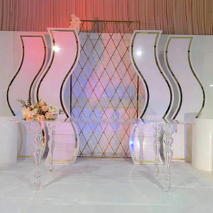 Wholesale Elegant PVC/Acrylic Stand Wedding Backdrop Party Events Background Wall Screen Decoration with Champagne Mesh Shelf Holder