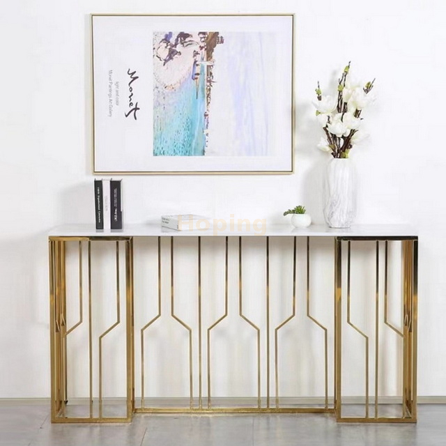 Hotel Furniture Hall Sie Table Console Table with Gold Stainless Steel Base Hotel Project Console Table
