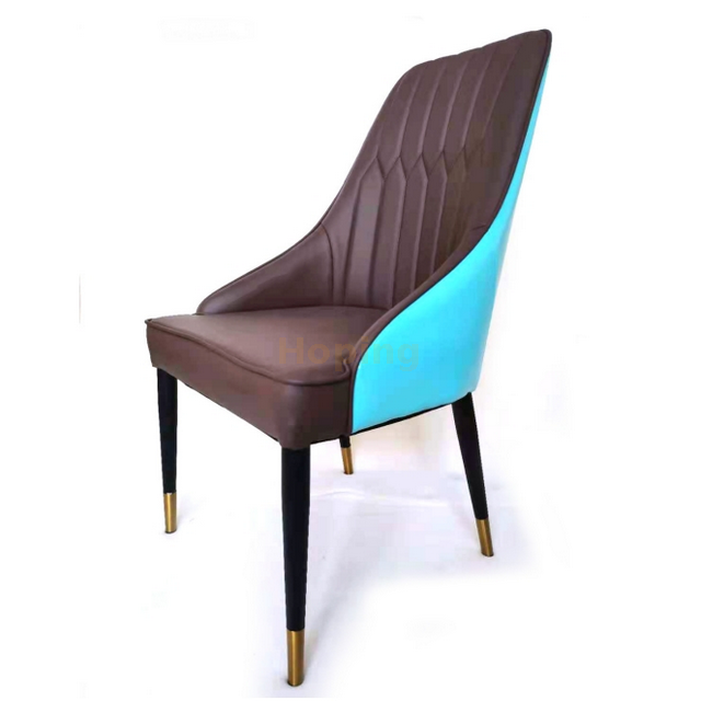 Brown PU Sofa Chair with Blue Back for Restaurant and Hotel Dining Chair Coffee House Chair 