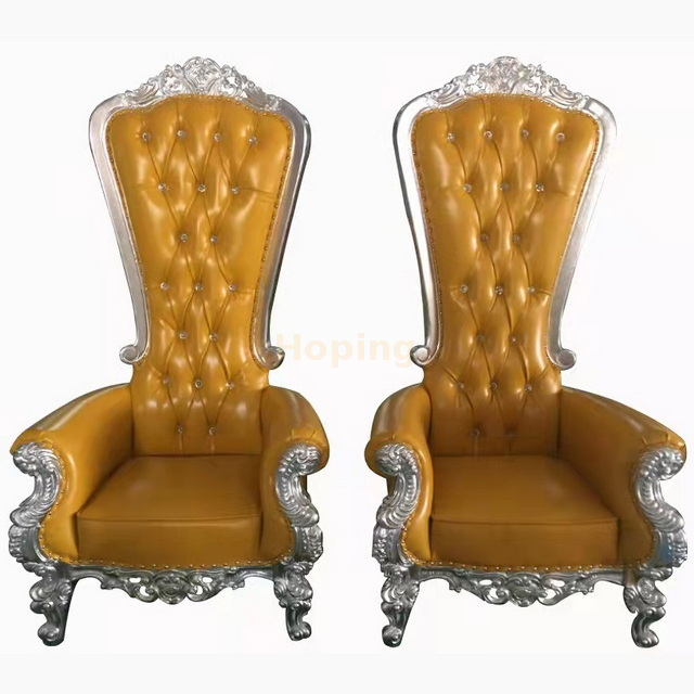 Yellow King Throne Chair for Wedding Ceremony Bride and Groom High Back Golden Sofa Chair