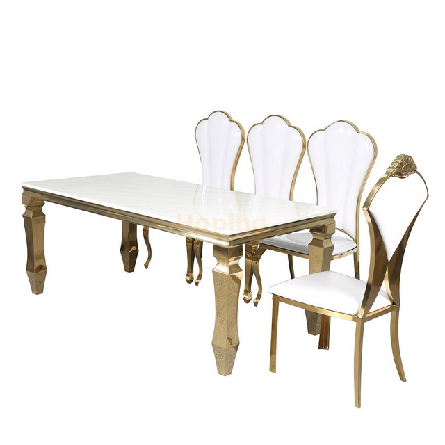 Luxury Dining Room Table with Strong Golden Stainless Steel Legs for Restaurant Wedding Banquet Feast 