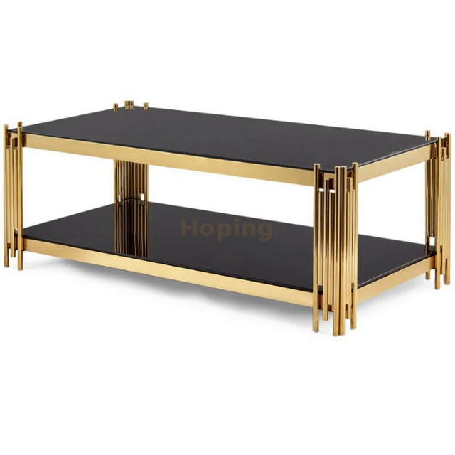 Modern Luxury Furniture Golden Frame Living Room Hotel Garden Furniture Stainless Steel Glass Coffee Table