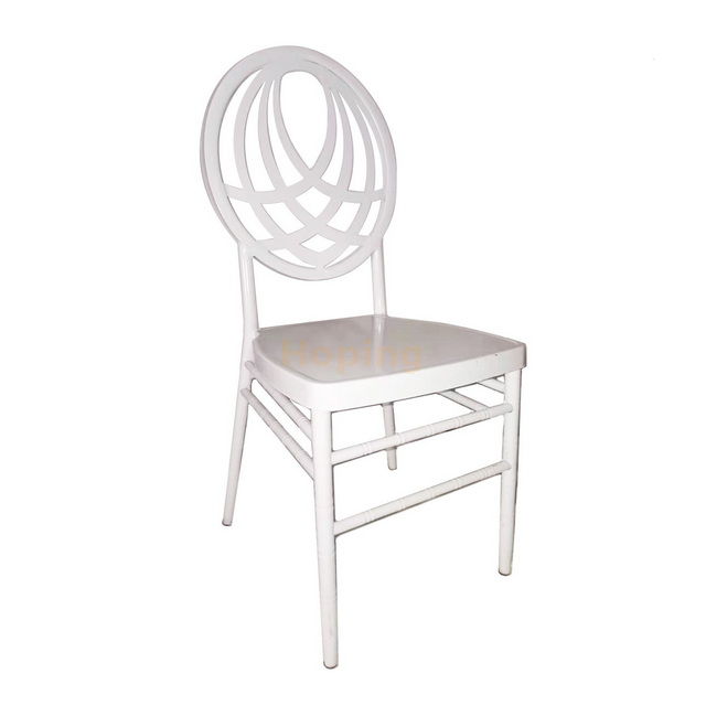 White Color Cross Back Modern Chairs Popular Selling Foshan Hotel Furniture Banquet Simple Hole Back Dining Chair