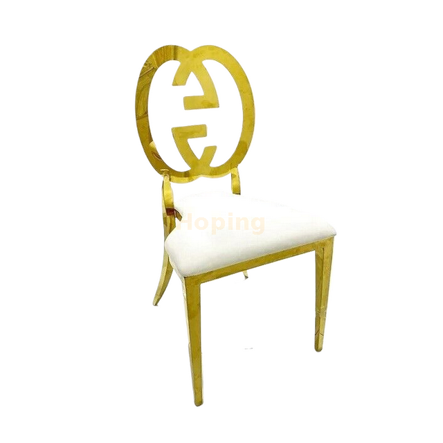 G Shape Hollow Back Stacking Gold Stainless Steel Dining Chairs for Home Hotel Wedding Banquet Restaurant