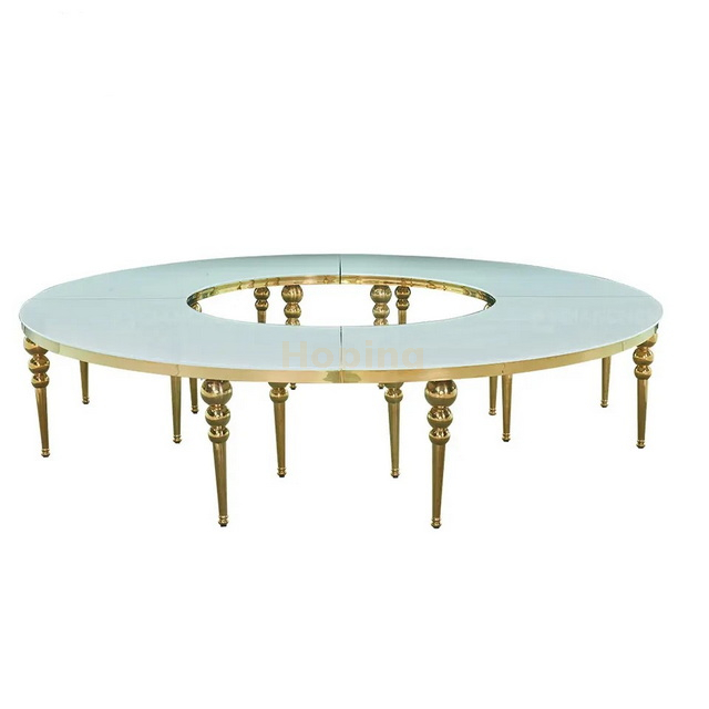 Circular Wedding Table with Glass Top and Stainless Steel Legs