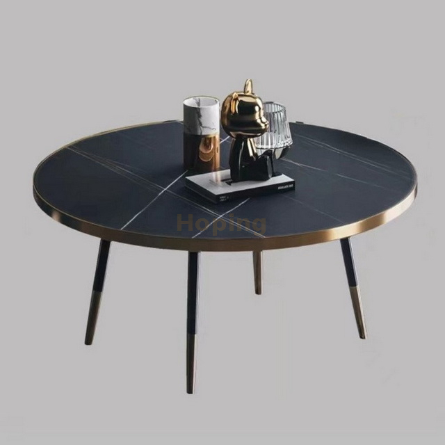 Black Marble Top Coffee Table Living Room Sofa Table with Stainless Steel Legs Small Round Table