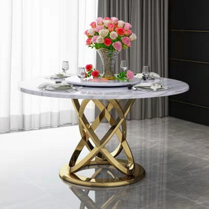  Modern Dining Table Round Shape Marble Top Dining Table with Rotating Center