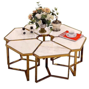 Flexible Coffee Table Tea Table with Marble Top and Stainless Steel Frame for Lving Room