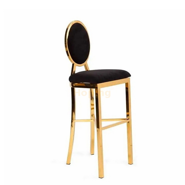 Black Round Back Bar Chair Stainless Steel PU Leather High Chair for Club Pub