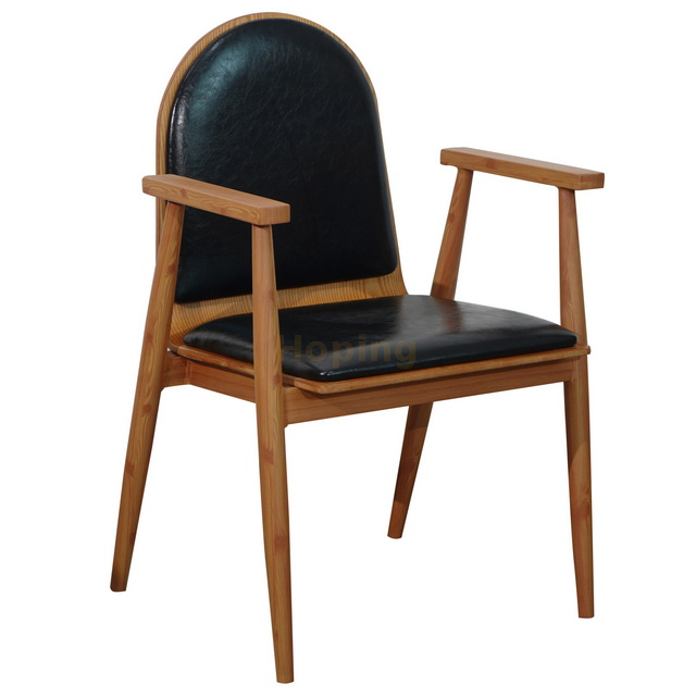 Wooden Frame Leisure Chair with Arm and PU Cushion for Hotel Restaurant Coffee Shop 