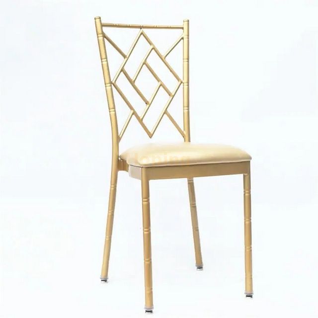 Wedding Rental Chair Stackable Golden Metal Chiavari Chair with Soft Cushion