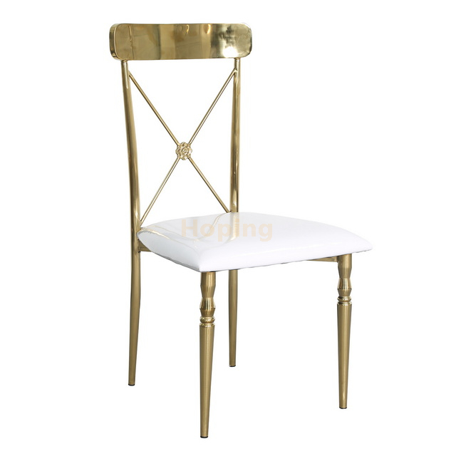 Cross-back Gold Stainless Steel Dining Chairs Wedding Banquet Restaurant Chairs