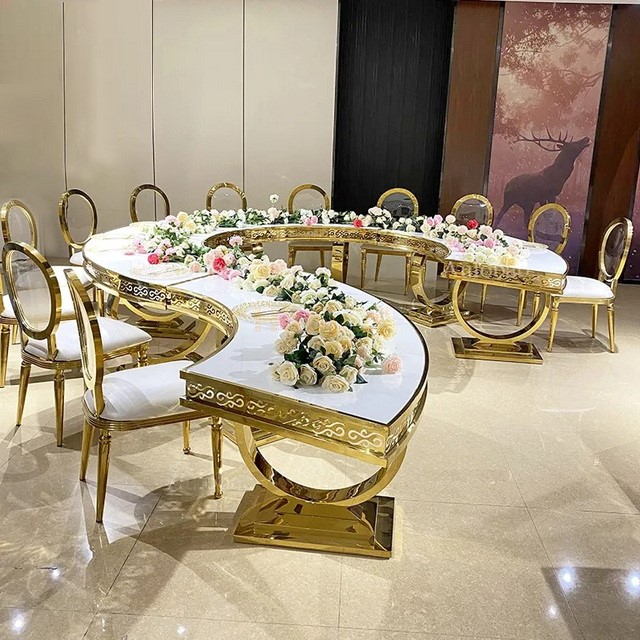 S Shape Stainless Steel Frame Wedding Banquet Mdf Top Dining Table