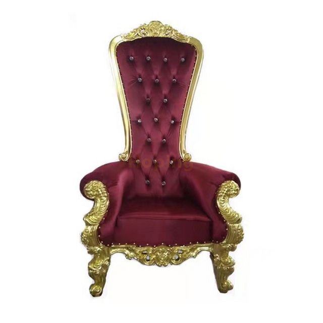 Dark Red Throne Chair for Wedding Ceremony Bride and Groom High Back Golden Sofa Chair