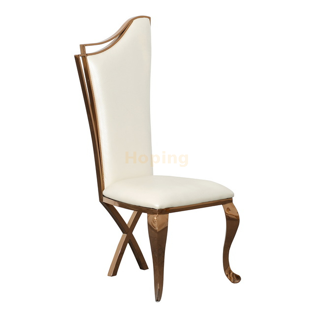 Rose Gold Stainless Steel Dining Chair with Piano Shape Back for Restaurant Banquet Wedding Event