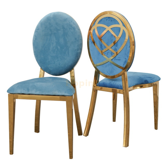 Round Back Chair with Stainless Steel Frame and Blue Velvet Seat Restaurant Hotel Wedding Event Dining Chair