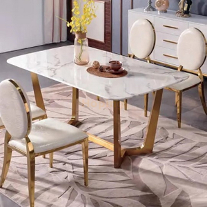 Simple Nordic Style Popular Modern Gold Stainless Steel Legs Dining Table with Marble Top Dining Room Table