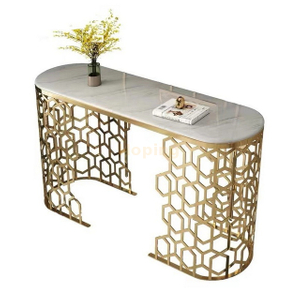 Villa Customized Honeycomb Hollow Stainless Steel Golden Polished Console Table
