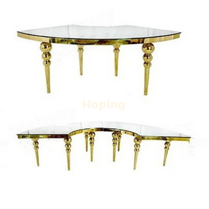 Half Round Glass Top Dining Table Wedding Feast Restaurant Table with Golden Stainless Steel Frame