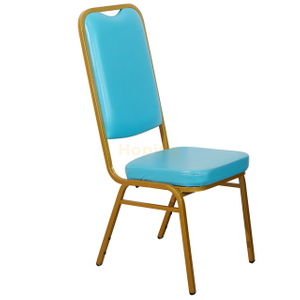 Bright Light Blue Banquet Chair with Golden ALuminum Frame Hotel Furniture Dining Chair 