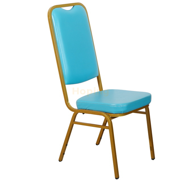 Bright Light Blue Banquet Chair with Golden ALuminum Frame Hotel Furniture Dining Chair 