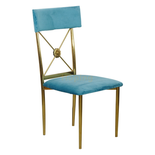 Blue Stainless Steel Dining Chair with Cross-back for Wedding Banquet Restaurant Chairs