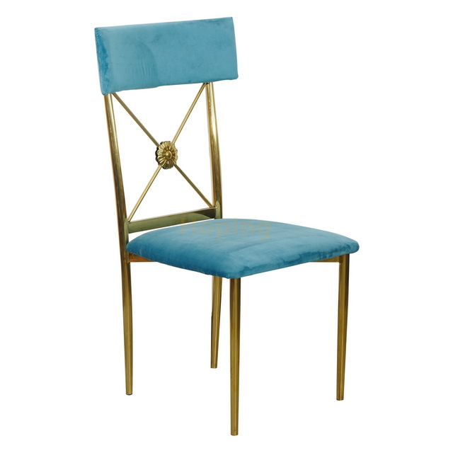 Blue Stainless Steel Dining Chair with Cross-back for Wedding Banquet Restaurant Chairs