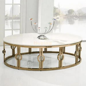 Hotel Furniutre Luxury Golden Oval Center Coffee Table with Stainless Steel Frame