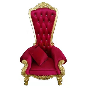 Red Queen Chair for Wedding Ceremony Bride and Groom High Back Golden Sofa Chair