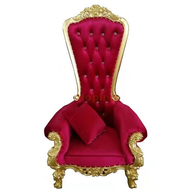 Red Queen Chair for Wedding Ceremony Bride and Groom High Back Golden Sofa Chair