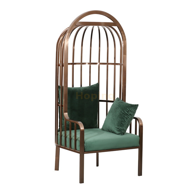 Luxury Single Sofa Hotel Lobby Stainless Steel Dining Chair Cafe Creative Chair